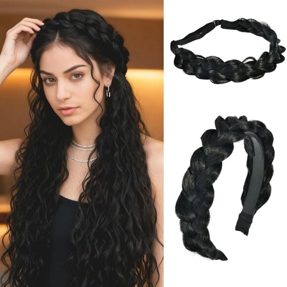 Accessories - Premium 2 Pcs Black Braided Headbands for Women - Lightweight & Elegant